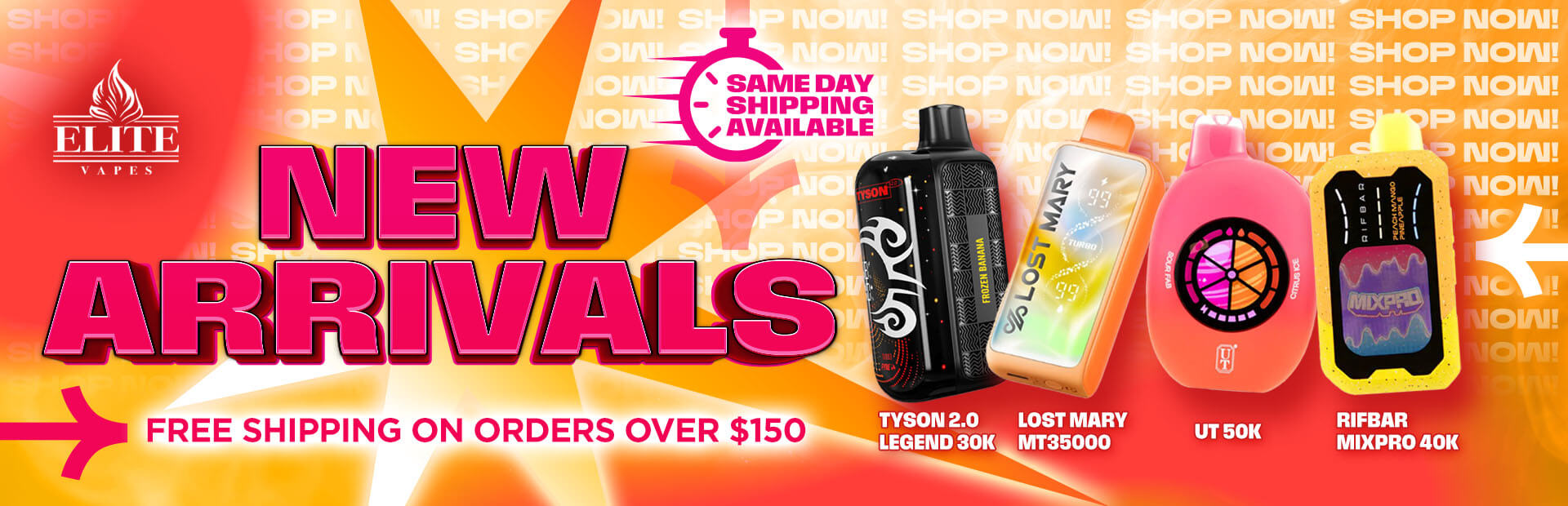 Elite Vapes NEW ARRIVALS Desktop Banner 2800x1000